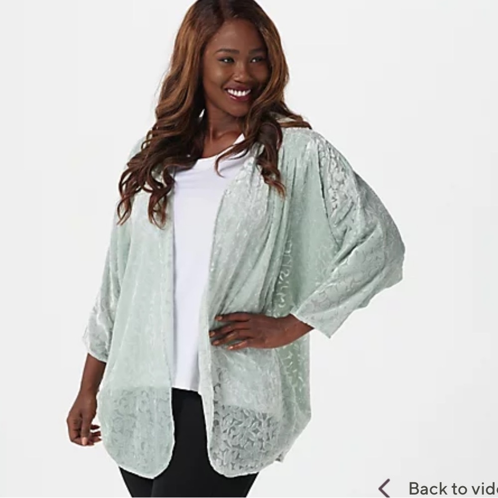 NWOT The Muses‎ Lounge Cardigan Size Small Sage Green Velvet Burnout Long Sleeve